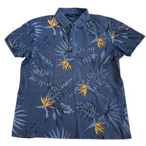 Blue and Yellow Tropical Print Polo Shirt